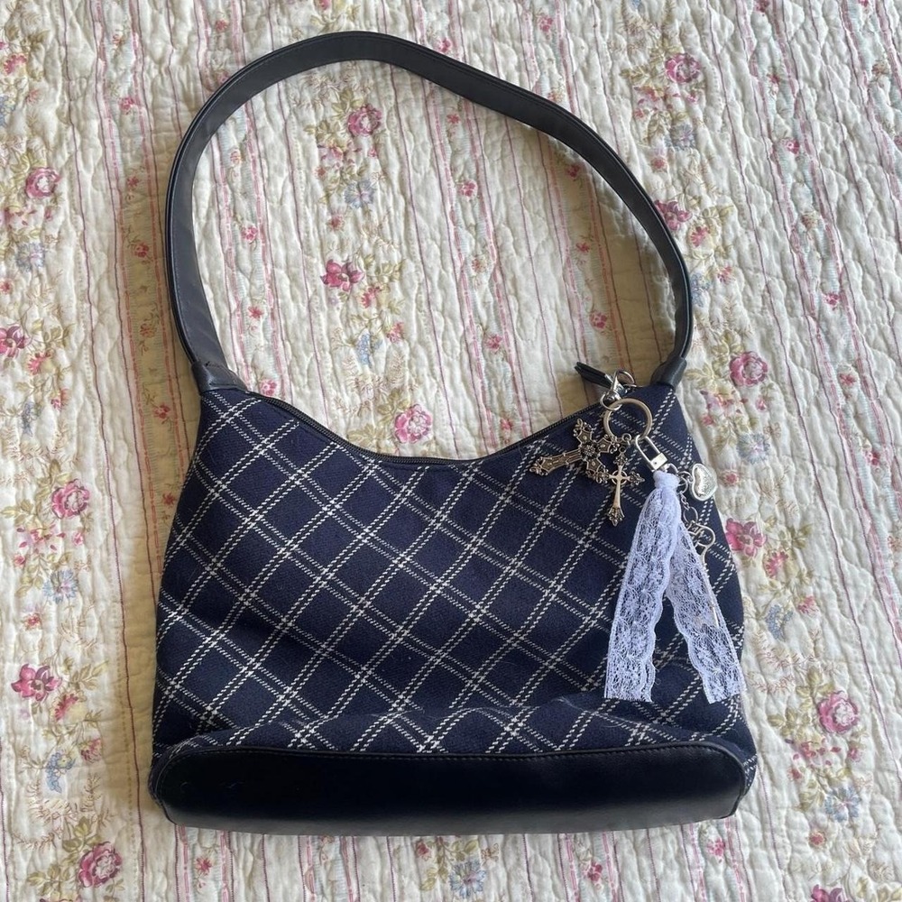 Y2k Navy & White Gingham Shoulder Bag